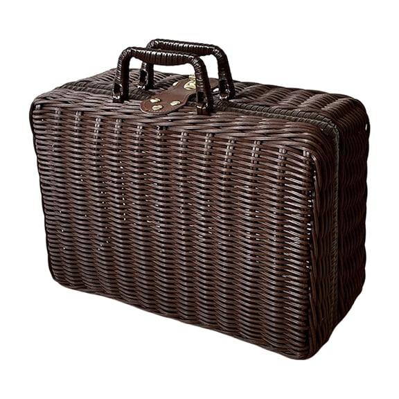 Gift Storage Basket with Portable Handle Imitation Rattan Woven Carry Case Wicker Suitcase for Picnics and Short Trip