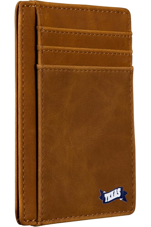 Gift for Texans and their lovers (Texas Lucky Charm on Cardholder Slim Front Pocket Wallet, PU Leather, Khaki, Card Holder, RFID Blocking with Texas Souvenir Logo, )
