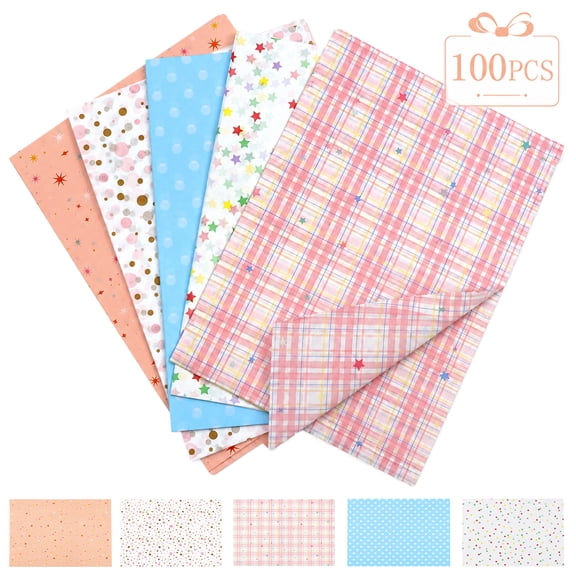 Tissue Paper for Gift Bags, 5 Designs Colored Wrapping Tissue Paper for Birthday Graduation Holiday Gifts 100Pcs Pastel Pattern Mix