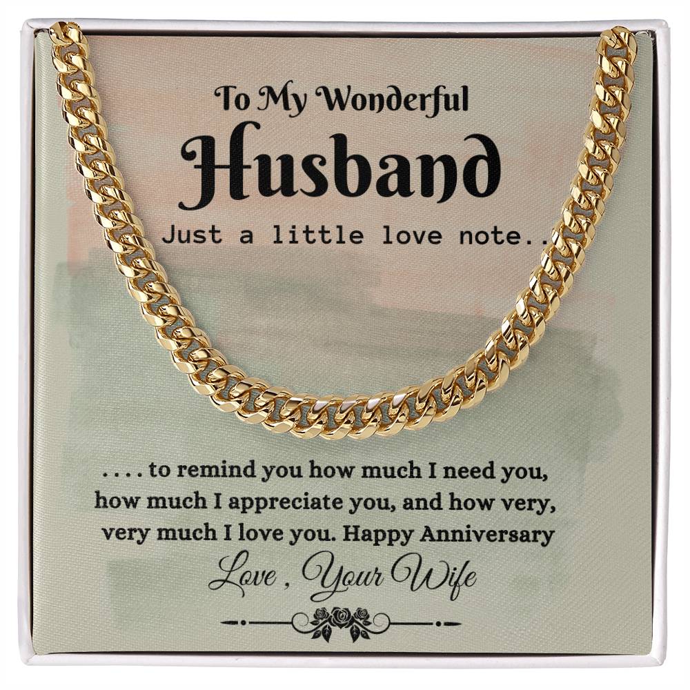 Chain Message Card Gift To Husband, Cuban Link Chain, Stainless Steel or Yellow Gold ...
