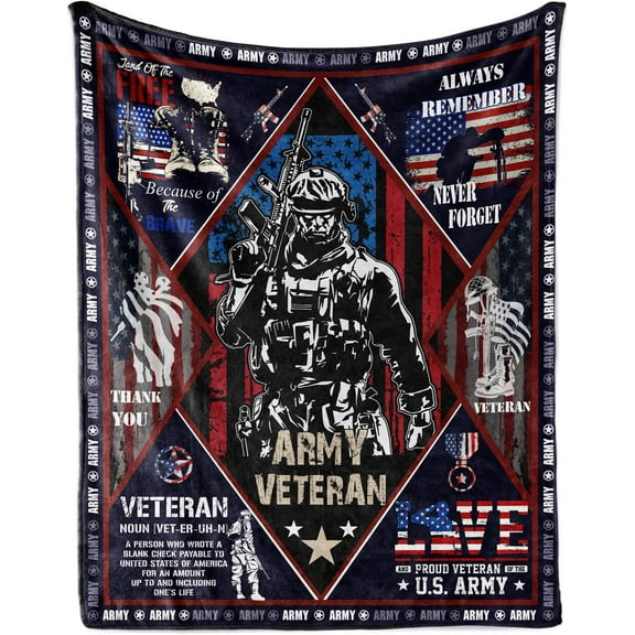 Gift for Veteran, Army Veteran Blanket, Proud Patriotic Blanket 60"x50" Soft Army Veteran Throw Blanket Soldiers Navy Army Air Force Veteran Day Meaningful Gifts