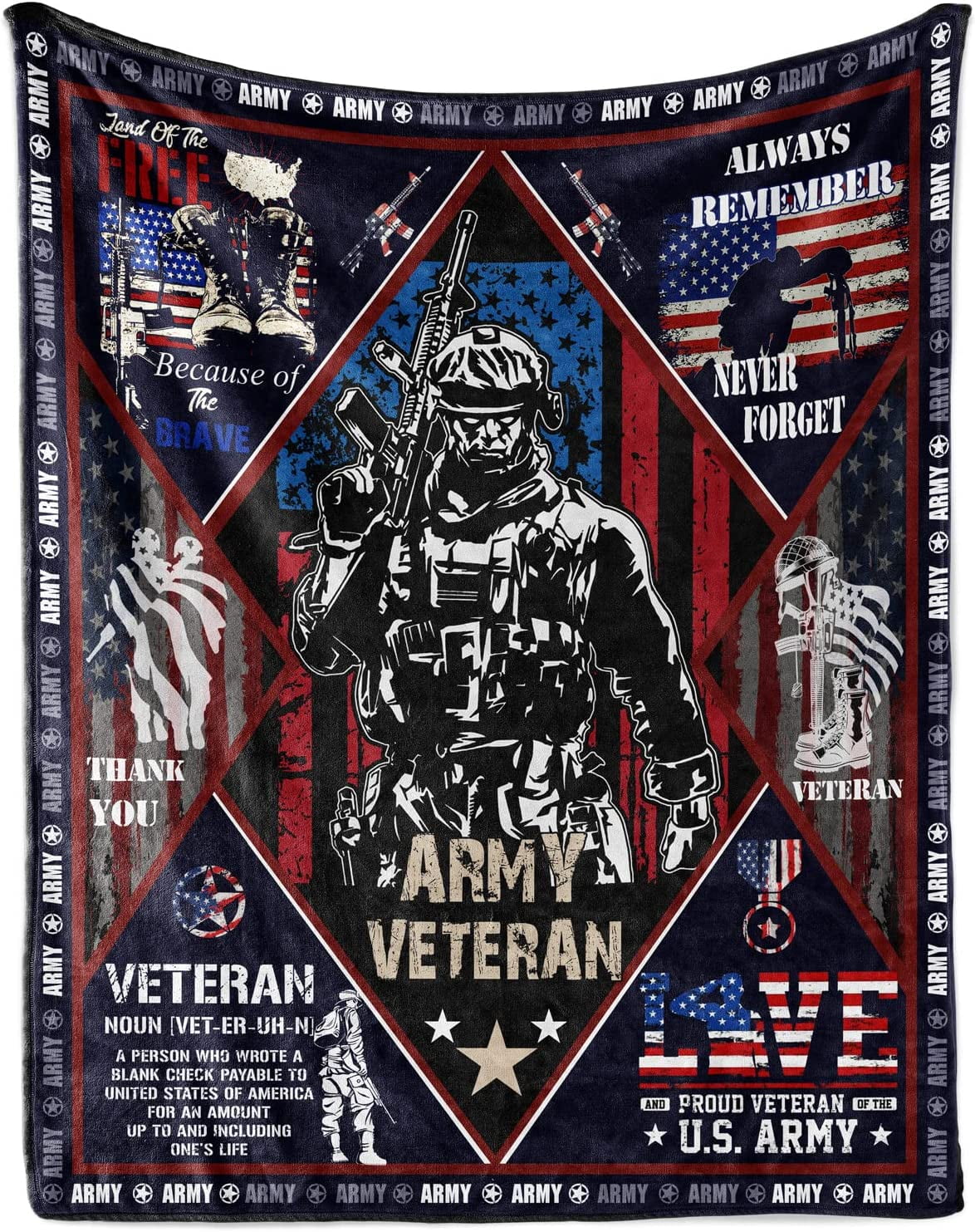 Gift for Veteran, Army Veteran Blanket, Proud Patriotic Blanket 60"x50