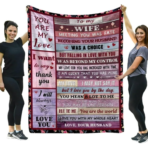 Gift for Wife from Husband, to My Wife Blanket, Wedding Anniversary Romantic Gifts for Her, Presents for Wife, Birthday Gift Ideas, Christmas Valentine's Day Healing Bed Blanket (60" x 80")