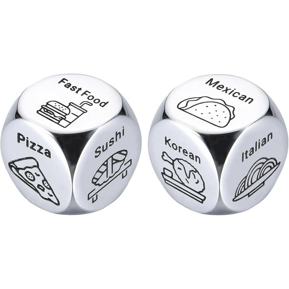 Gift for Women Men - Food Decision Dice Stainless Steel Food Decision Dice 11th Anniversary Steel Gifts for Him Her Couple Girlfriend Boyfriend Husband Wife Christmas Stocking Stuffers White Elephant