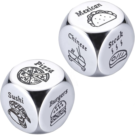 Gift for Women Men - Food Decision Dice Stainless Steel Food Decision Dice 11th Anniversary Steel Gifts for Him Her Couple Girlfriend Boyfriend Husband Wife Christmas Stocking Stuffers White Elephant
