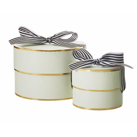 Gift Wrap Co. Nested Gift Box 2-Piece Set Round Designer Boxes with Lids, Large and Small, Soft Green VT04