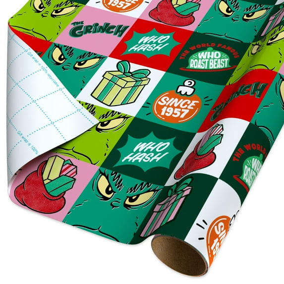 Plus Mark 40 in. Grinch Multi-color Block Christmas Wrapping Paper with Cutlines (60 Sq. ft., 1-Roll)