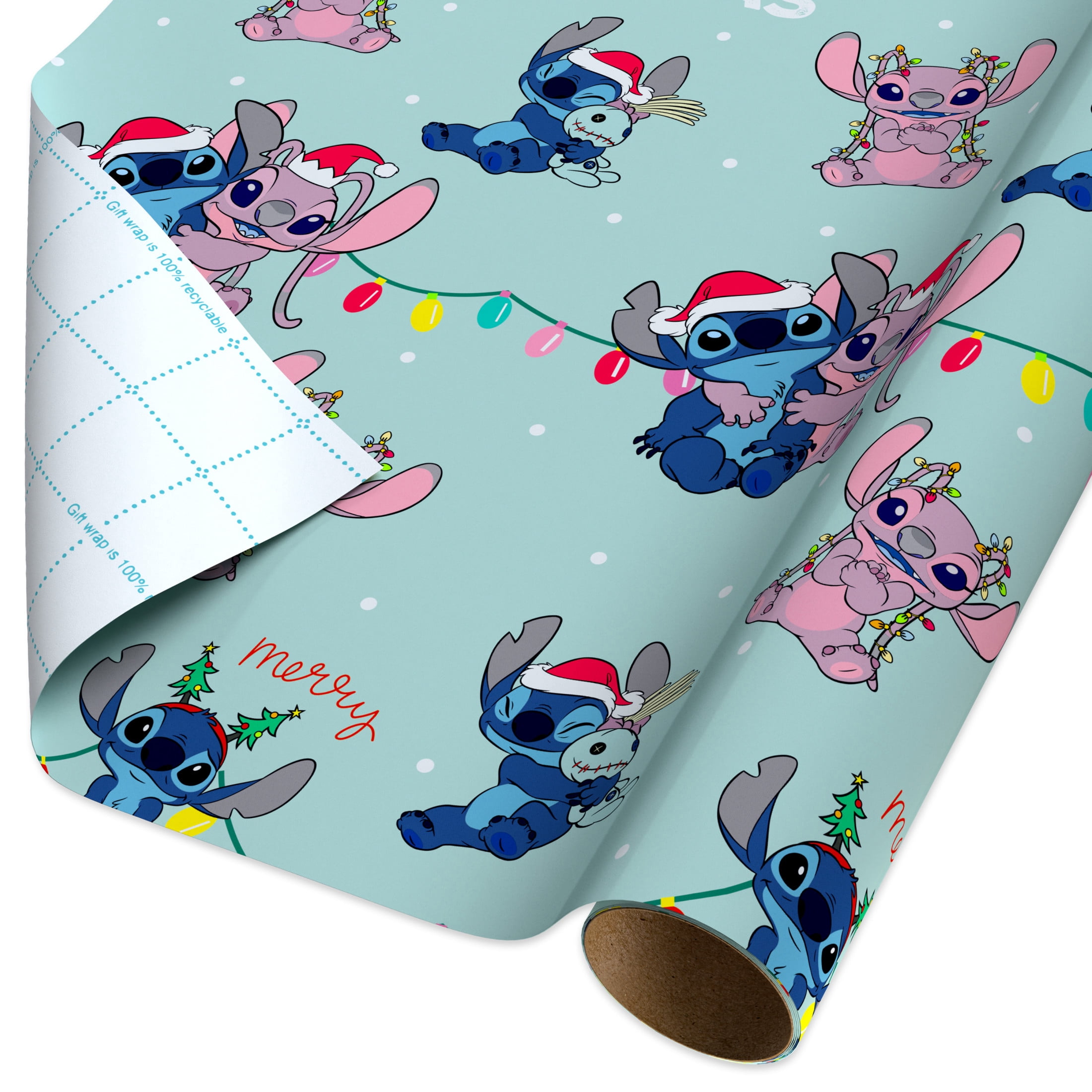 Plus Mark 40 in. Lilo and Stitch Light Blue Christmas Wrapping Paper with Cutlines (60 Sq. ft., 1-Roll)