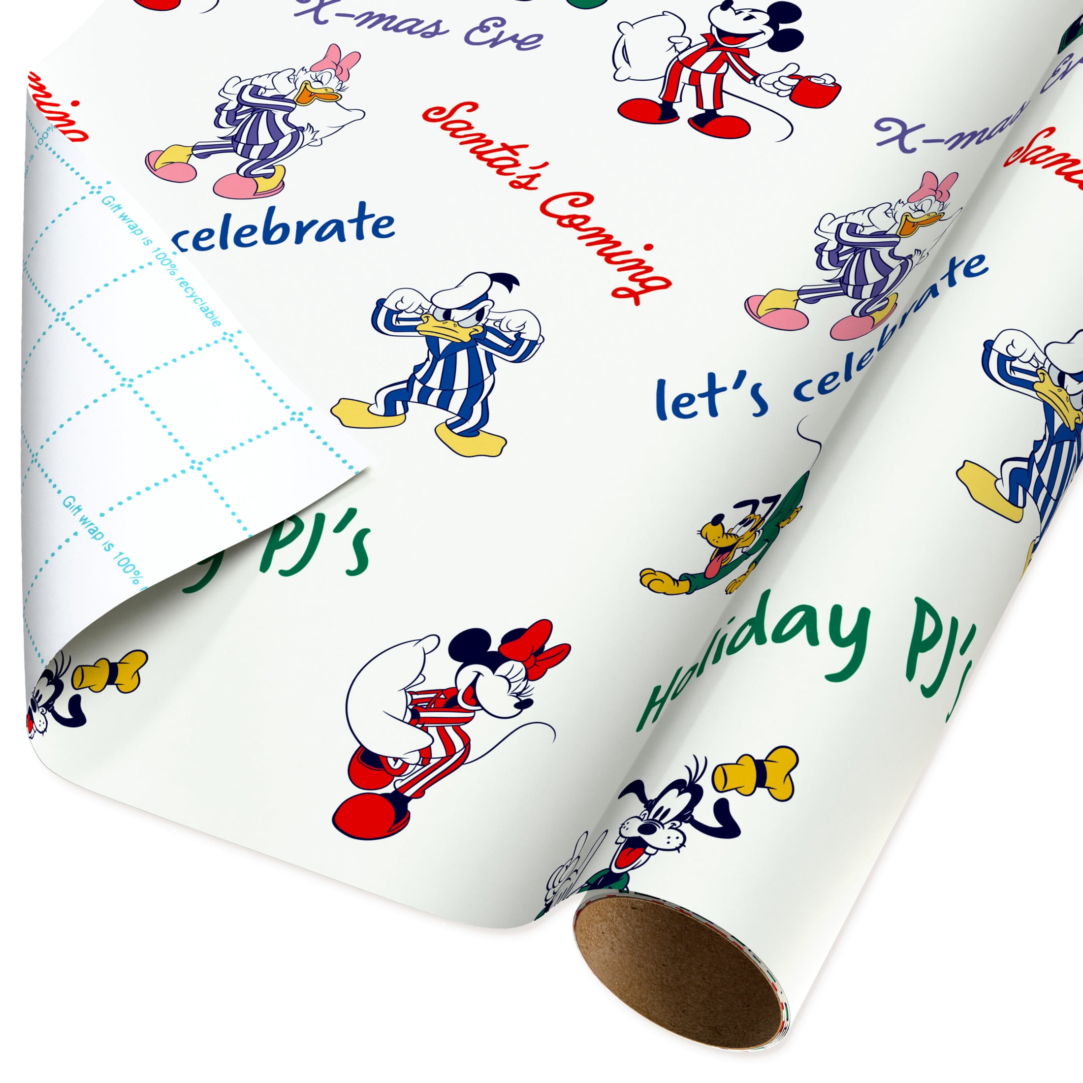 Plus Mark 40 in. Disney's Mickey and Friends PJs White Christmas Wrapping Paper with Cutlines (60 Sq. ft., 1-Roll)