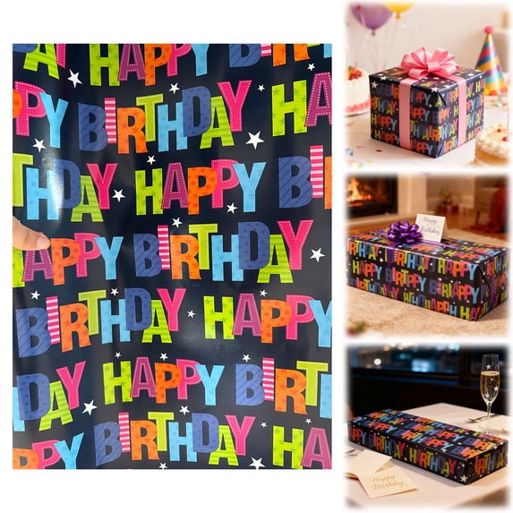 Gift Wrap Paper,Birthday Wrapping Paper For Boys Girls Kids Lettering Wrapping Paper For Holiday