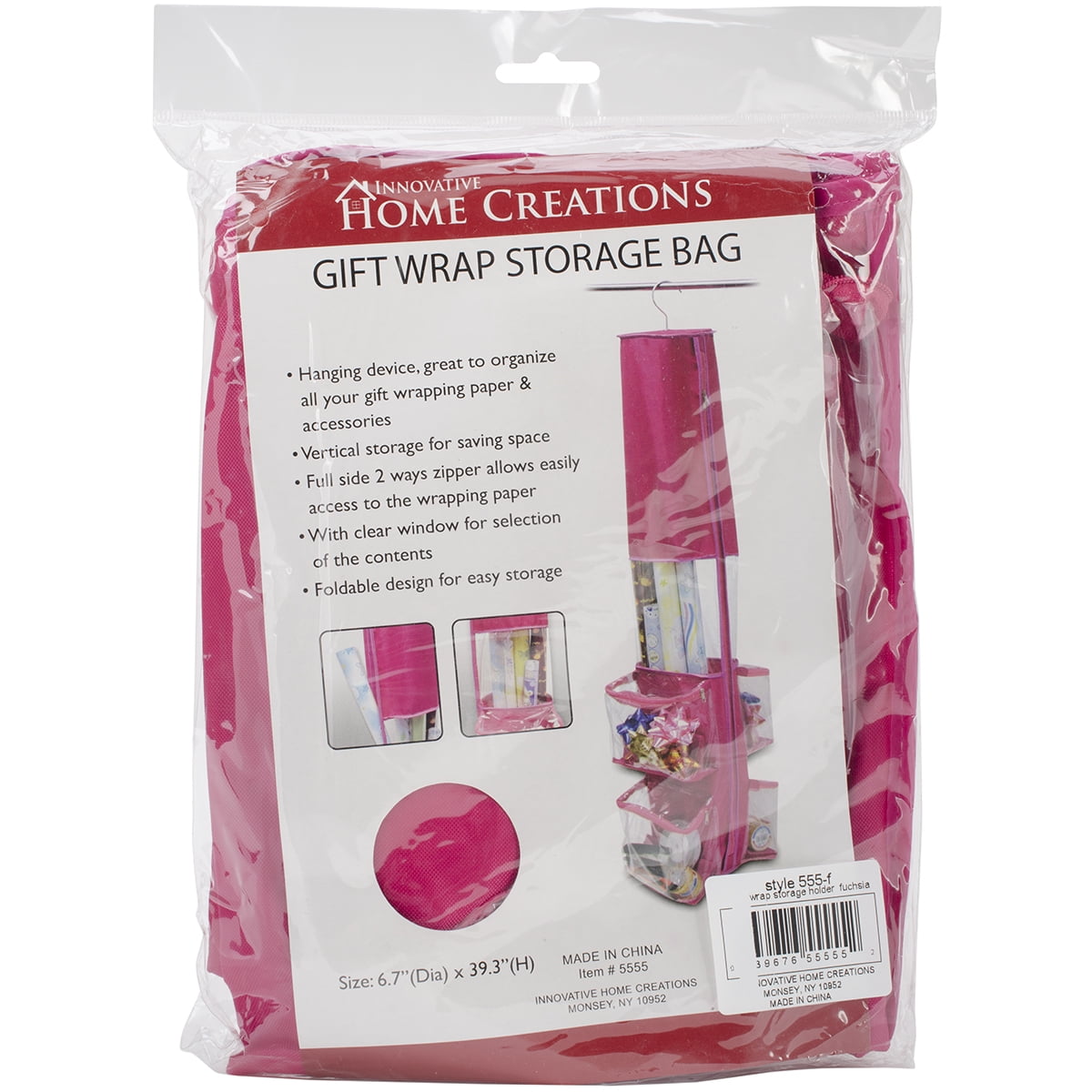 Innovative Home Creations Gift Wrap Storage Bag12"X59" Fuchsia
