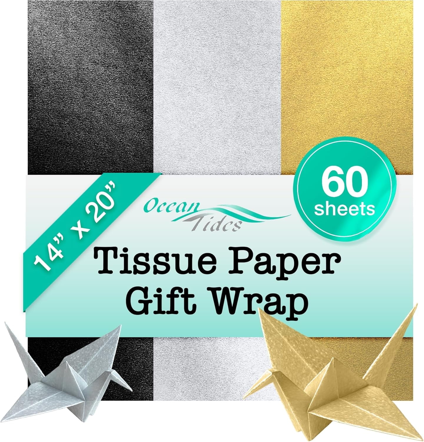 Gift Wrap Tissue Paper 60 Sheets Silver Gold Black 20x14 inches