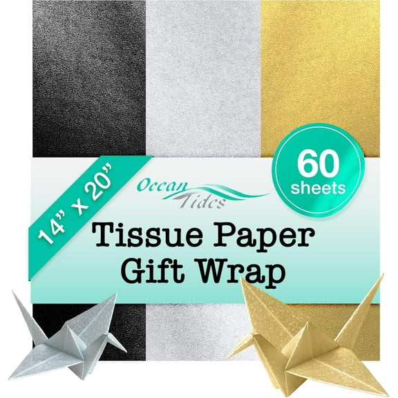 Gift Wrap Tissue Paper 60 Sheets Silver Gold Black 20x14 inches