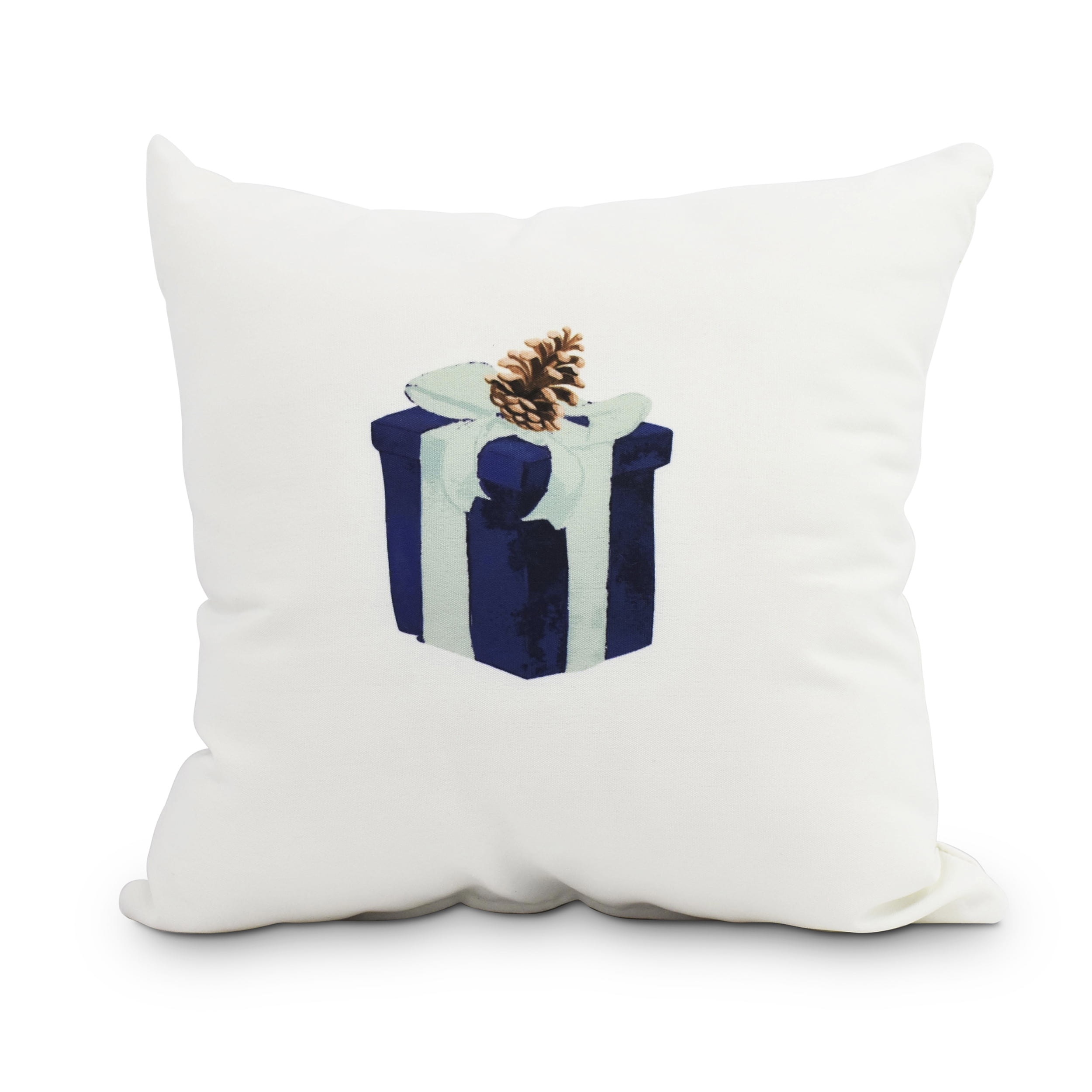 Gift Wrapped 18 Inch Navy Blue Holiday Print Decorative Throw Pillow