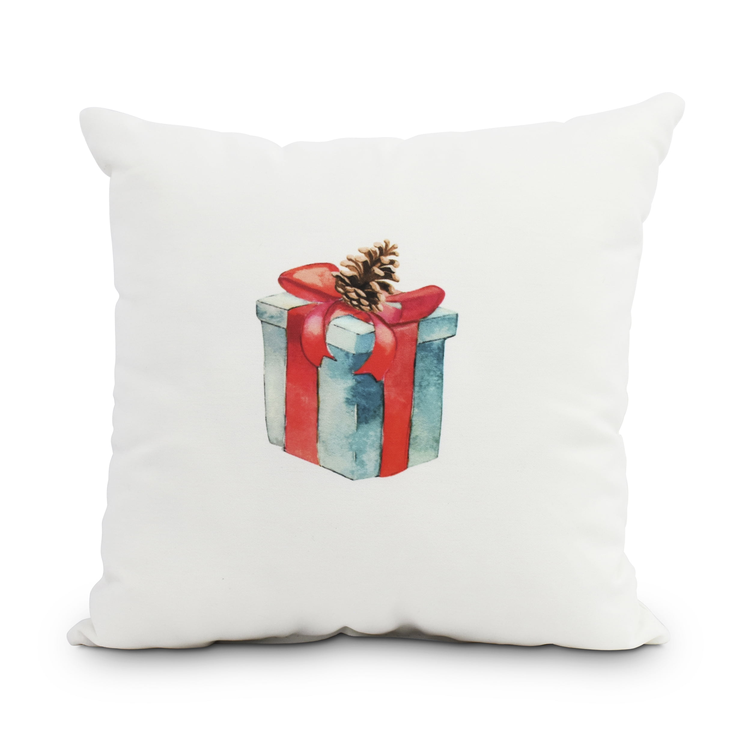 Gift Wrapped 18 Inch Off White Holiday Print Decorative Throw Pillow