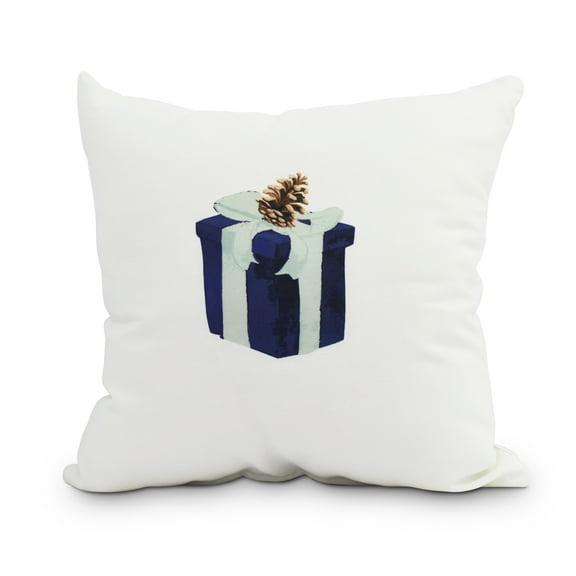 Gift Wrapped 26 Inch Navy Blue Holiday Print Decorative Throw Pillow