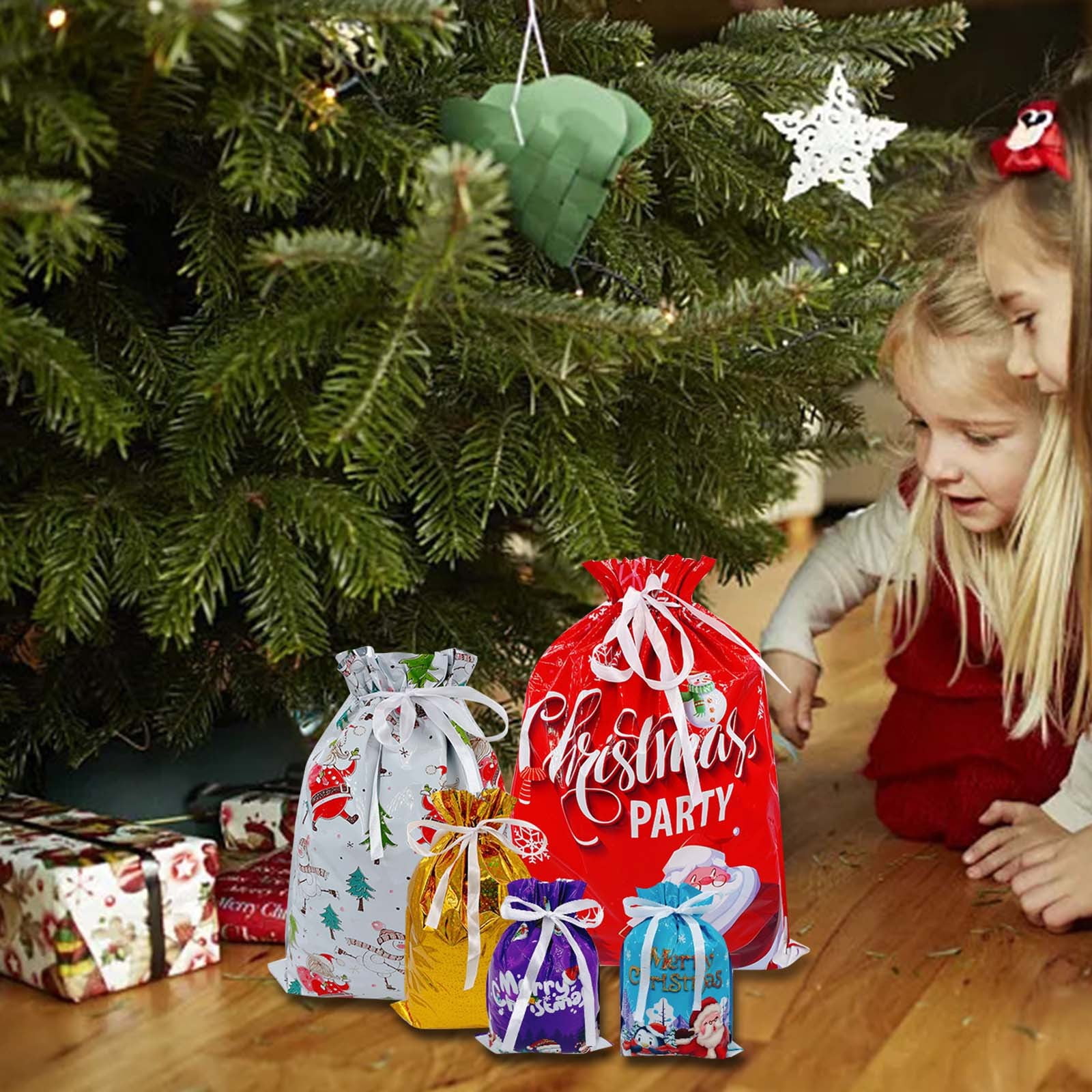 Gift Wrapping Paper Christmas Xmas Gift Drawstrings Gift Bags New