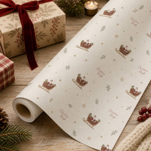 Gift Wrapping Paper Roll Santa Sleigh Paper Gift Wrap for Christmas Presents
