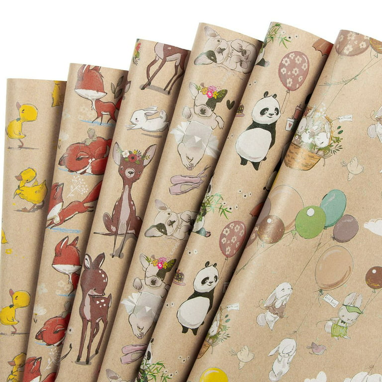 Gift Wrapping Paper Sheet - Animal Party Print for Birthday