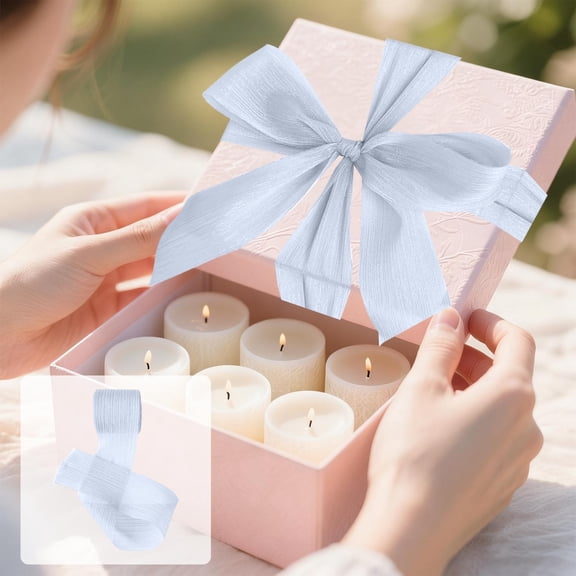 Gift Wrapping Ribbon - Glitter Chiffon Crinkle Satin, Luxurious Wedding Bow, Elegant Gift Box Decoration for Bouquets and Newlywed Parties