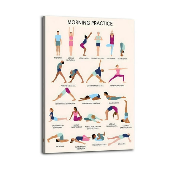Gift for Yoga Lovers Yoga Morning Practice Poster Wrapped Wooden Frame Wall Decor,,Canvas Wall Art for Living Room,Bedroom,Office,Ready to Hang