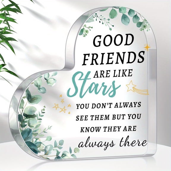 Gift For Youth For Good Friends To -Friendship Floral Pattern Acrylic Heart-Shaped Nameplate Centerpieces Desk Decoration Love Heart Party Gift For Party Birthday Wedding Christmas