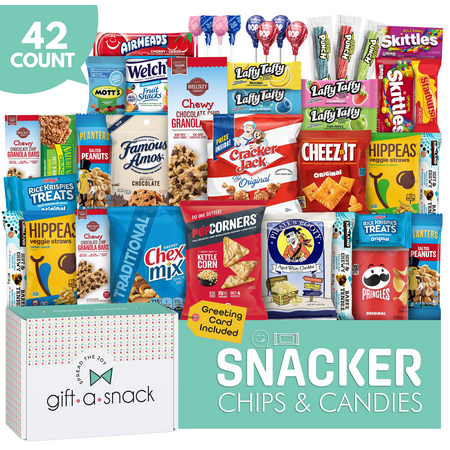 Gift A Snack Premium Snack Variety Pack Gift Box (42 Count) Chips, Cookies, Candy, Crackers - Snack Box Gift Basket