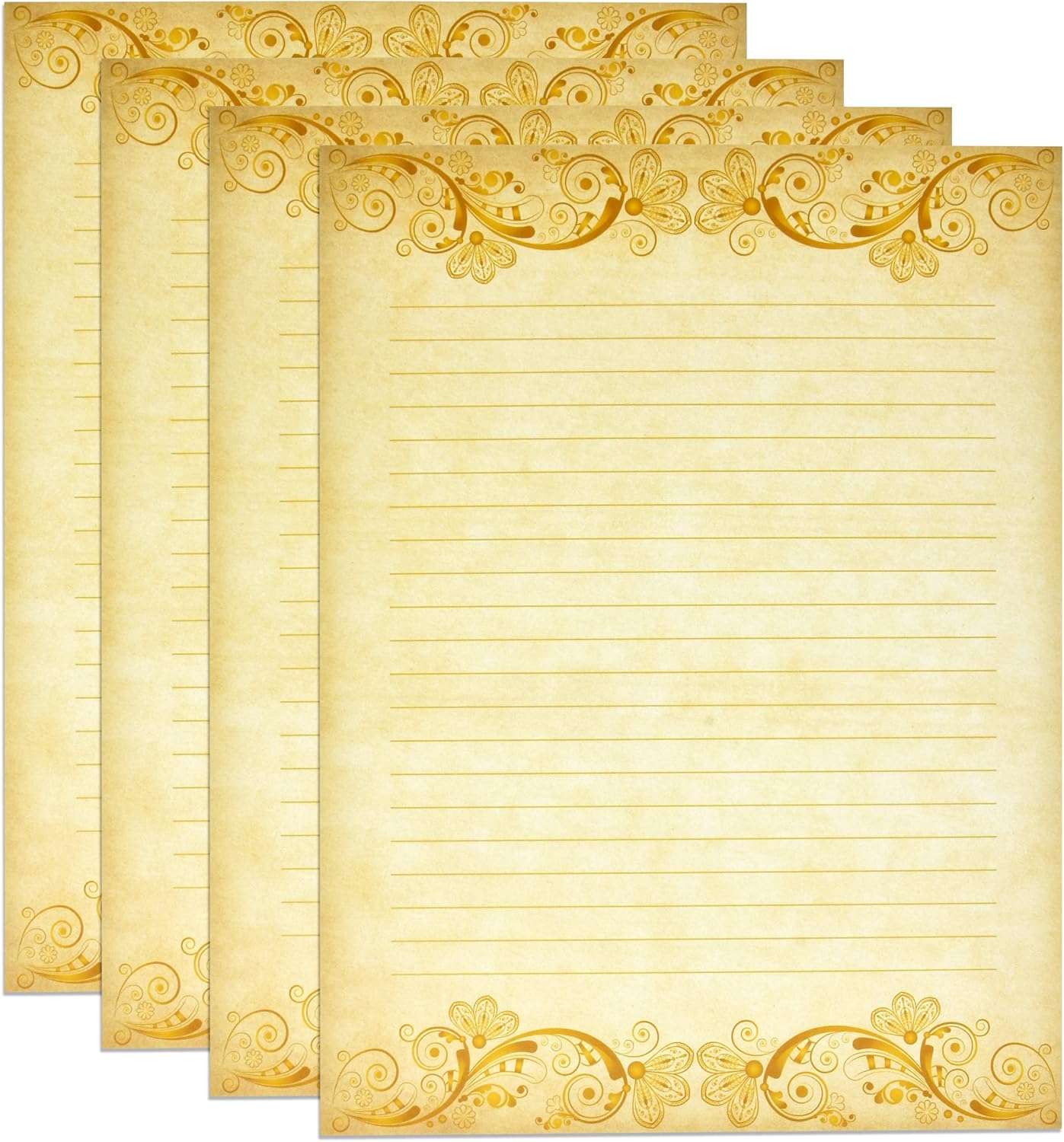 Gift boutique 100 packs of vintage liner writing paper, gold paper for writing poetry, lyrics, letters, wedding invitations, printing supplies, 8.5 inches