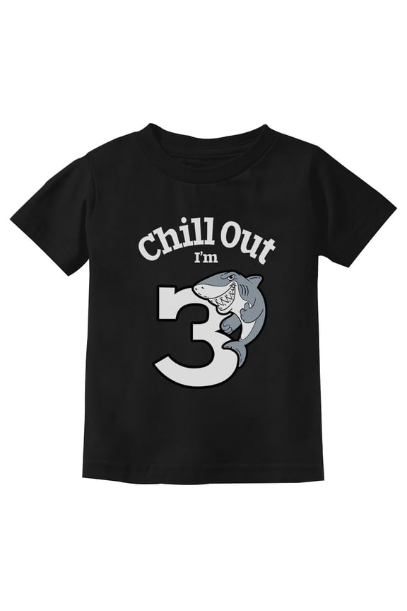 Gift for 3 Year Old Boy Girl Chill Out Shark 3rd Birthday Toddler Kids T-Shirt 3T Black