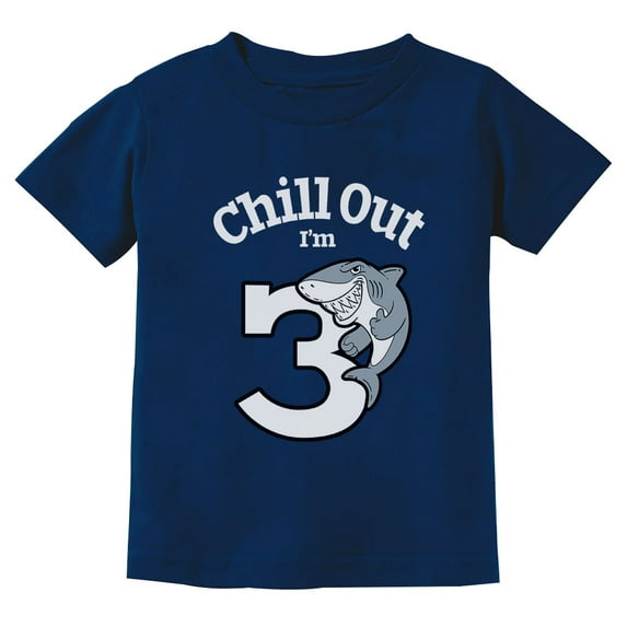 Gift for 3 Year Old Boy Girl Chill Out Shark 3rd Birthday Toddler Kids T-Shirt 4T Navy