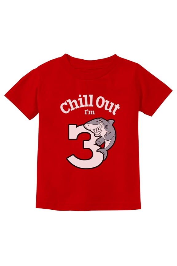 Gift for 3 Year Old Boy Girl Chill Out Shark 3rd Birthday Toddler Kids T-Shirt 4T Red