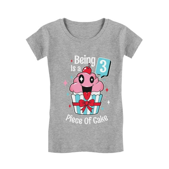 Gift for 3 Year Old Girl 3rd Birthday Funny Cupcake Infant Girls' Fitted T-Shirt 2T Gray