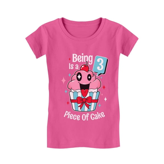Gift for 3 Year Old Girl 3rd Birthday Funny Cupcake Infant Girls' Fitted T-Shirt 3T Wow pink