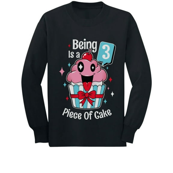 Gift for 3 Year Old Girl 3rd Birthday Funny Toddler Kids Long sleeve T-Shirt 2T Black