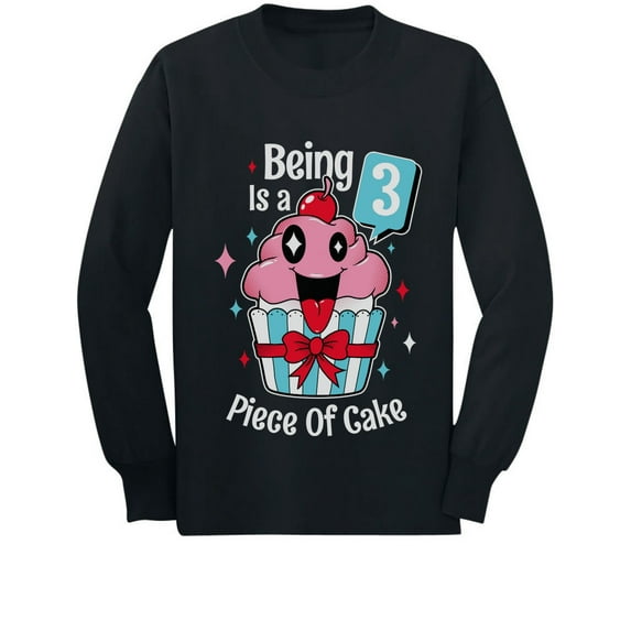 Gift for 3 Year Old Girl 3rd Birthday Funny Toddler Kids Long sleeve T-Shirt 4T Black