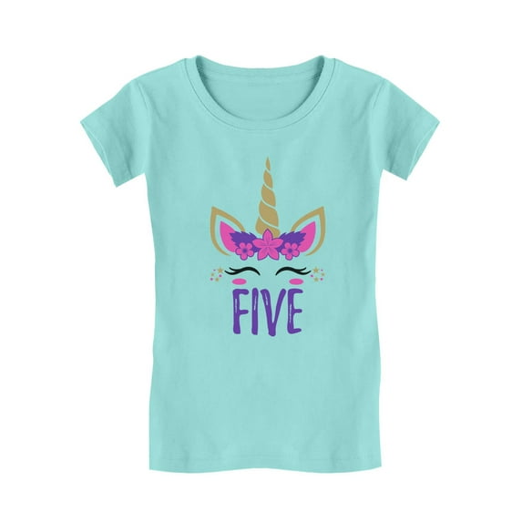 Gift for 5 Year Old Girl Unicorn 5th Birthday Infant Girls' Fitted T-Shirt 4T Chill Blue