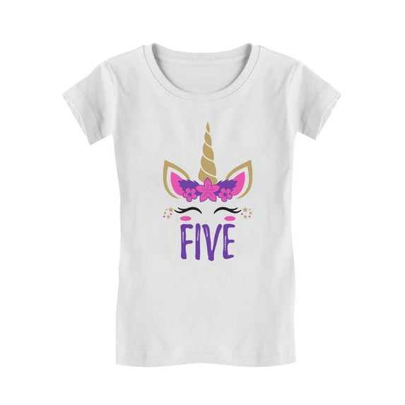 Gift for 5 Year Old Girl Unicorn 5th Birthday Infant Girls' Fitted T-Shirt 4T White
