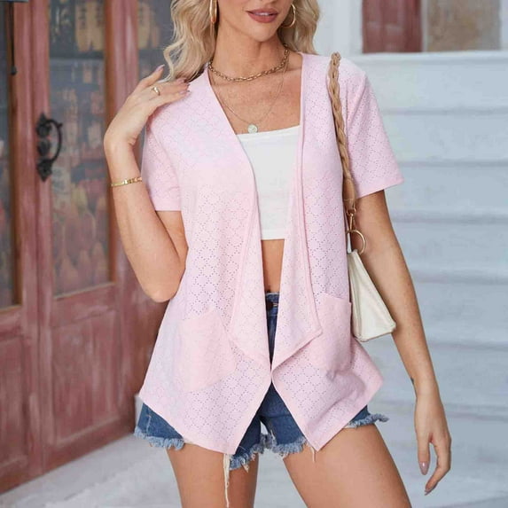 Gift for Adults Ofreoo Women's Casual Solid Color Pocket Sleeveless Cardigan Jacket Top Short Sleeve Cardigans for Women