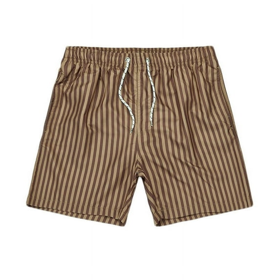 Gift for Adults Swim Trunks Men Swim Trunks Ndbuld Mens Casual Fashion Stripe Printing Short Drawstring Elastic Waist Shorts Pants Khaki XL