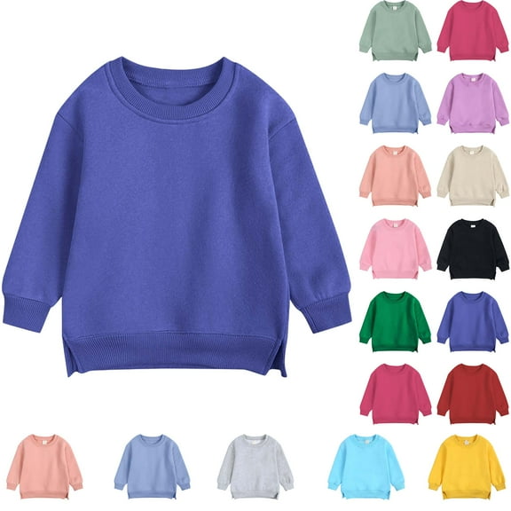 2-12Years Boys And Girls Sweater Coat Round Neck Small And Medium Children's Pullover Solid Color Fleece Top