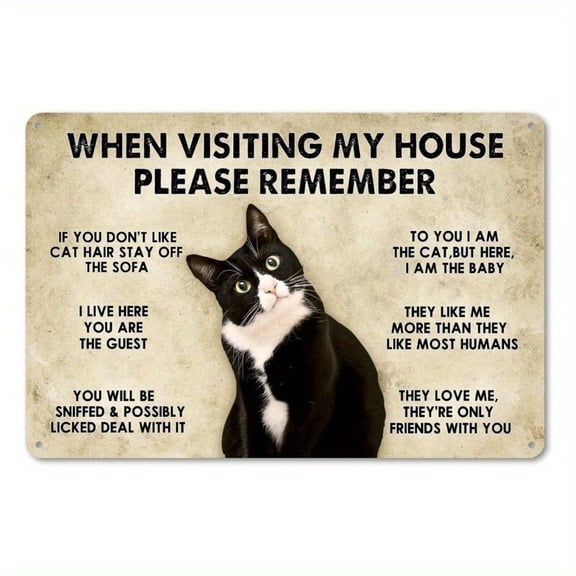 Gift for Cat Lovers Funny Tuxedo Cat Rules Metal Signs Cat Signs Wall Door Decor