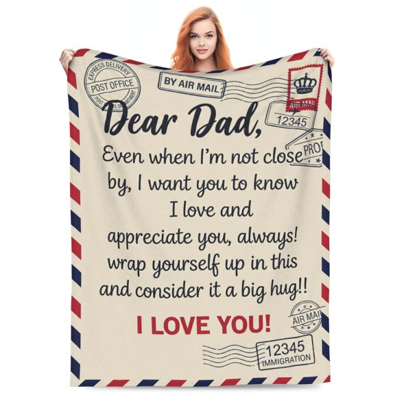 Gift for Dad Blanket, Super Soft Flannel Throw, Dear Dad Design, Father's Day Birthday Christmas Gift from Daughter or Son, Bed Couch 50x40