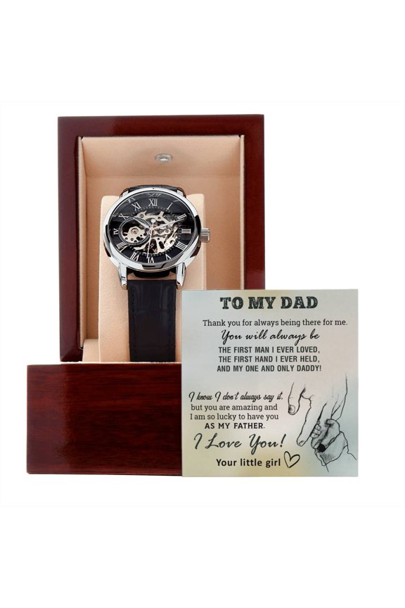 Gift for Dad From Daughter - You Will Always Be The First Man - Men's Openwork Watch - Mahogany Gift Box
