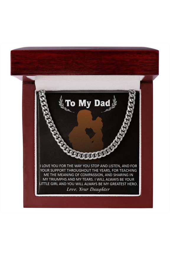 Gift for Dad From Daughter daughter stop and listen Cuban Link, Cuban Link Chain, Stainless Steel or Yellow Gold, Message Card & Gift Box