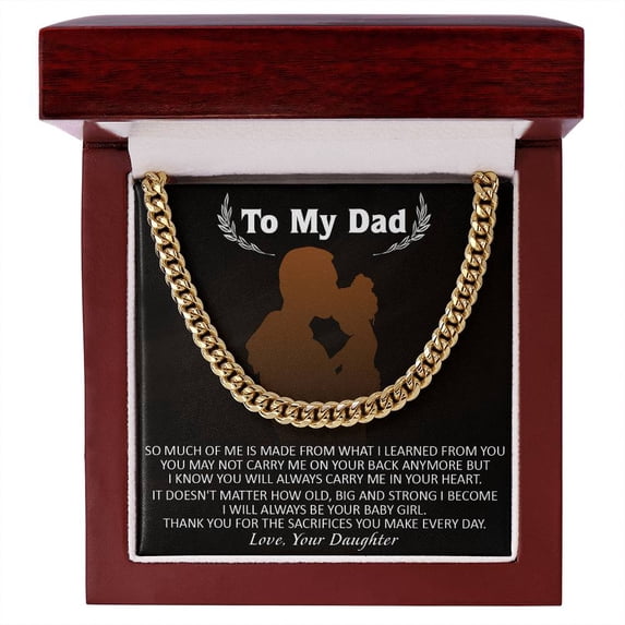 Gift for Dad From Daughter made old big, Cuban Link Chain, Stainless Steel or Yellow Gold, Message Card & Gift Box