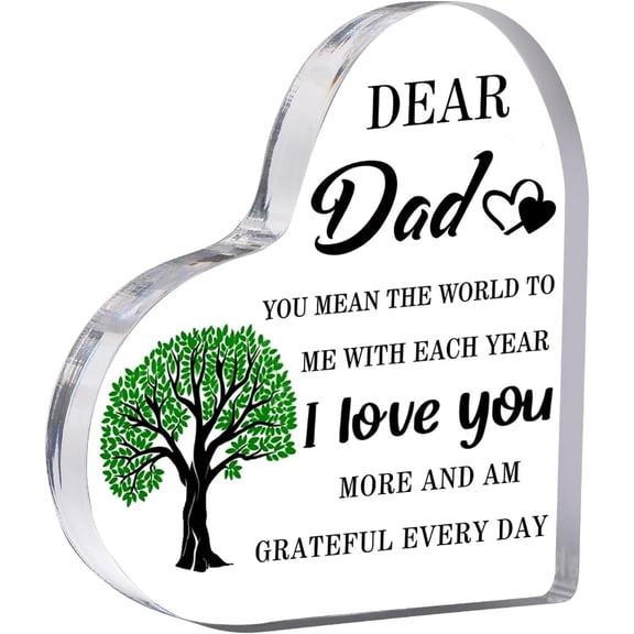 Gift for Dad from Daughter Son Wife Inch Acrylic Heart Plaque Paperweights, Ideas for Birthday, Christmas or Father’s Day