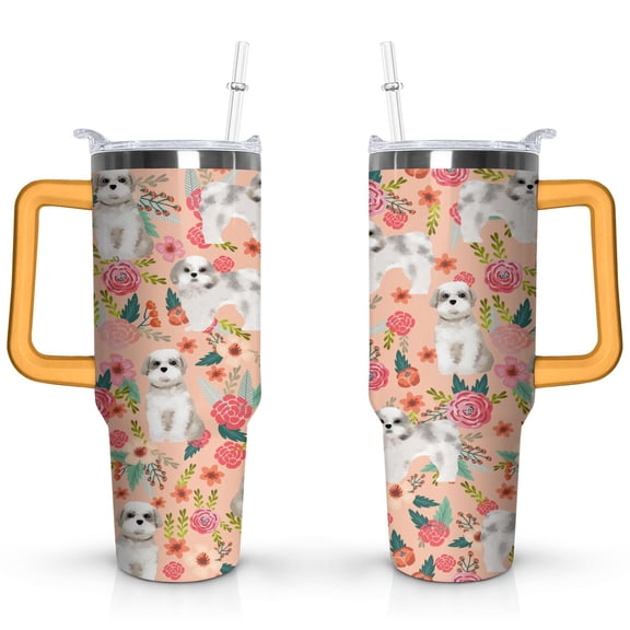 Gift for Dog Lovers Cute Dog Tumbler for Women - 40oz Dog Tumblers with Handle Straw and Lid Tumbler Cup Travel Coffee Mug