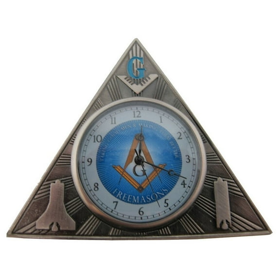 Gift for Freemason Mini Triangle Desk Clock Masonic Gift - Symbols front & back