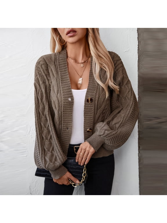 Gift for Girls Ofreoo Women Round-Neck Solid Color Fall And Winter Long Sleeve Pullover Sweater Cardigan Sweaters for Women Lightweight