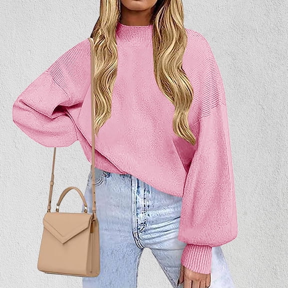 Gift for Girls Ofreoo Women's Fashion Casual Solid Color Long Sleeve Round-Neck Sweater Fall Clothes for Women 2024